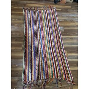 Crochet Oversized Throw Blanket Afghan Homemade 64"x32" Multi-Color Stripe